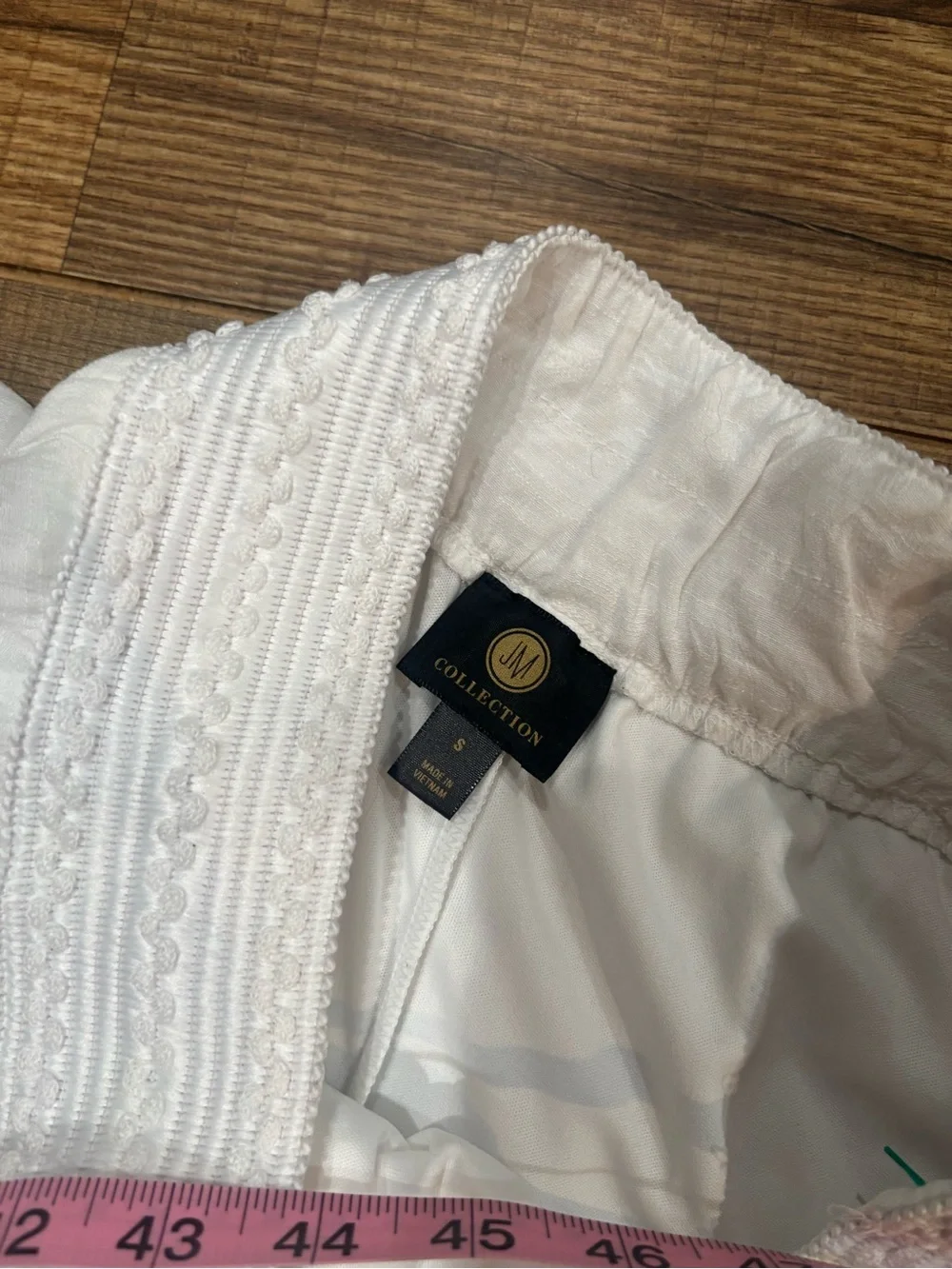 JM Collection White Wide Leg Pants Small Crochet Trim Resort Coastal Boho - Picture 5 of 6